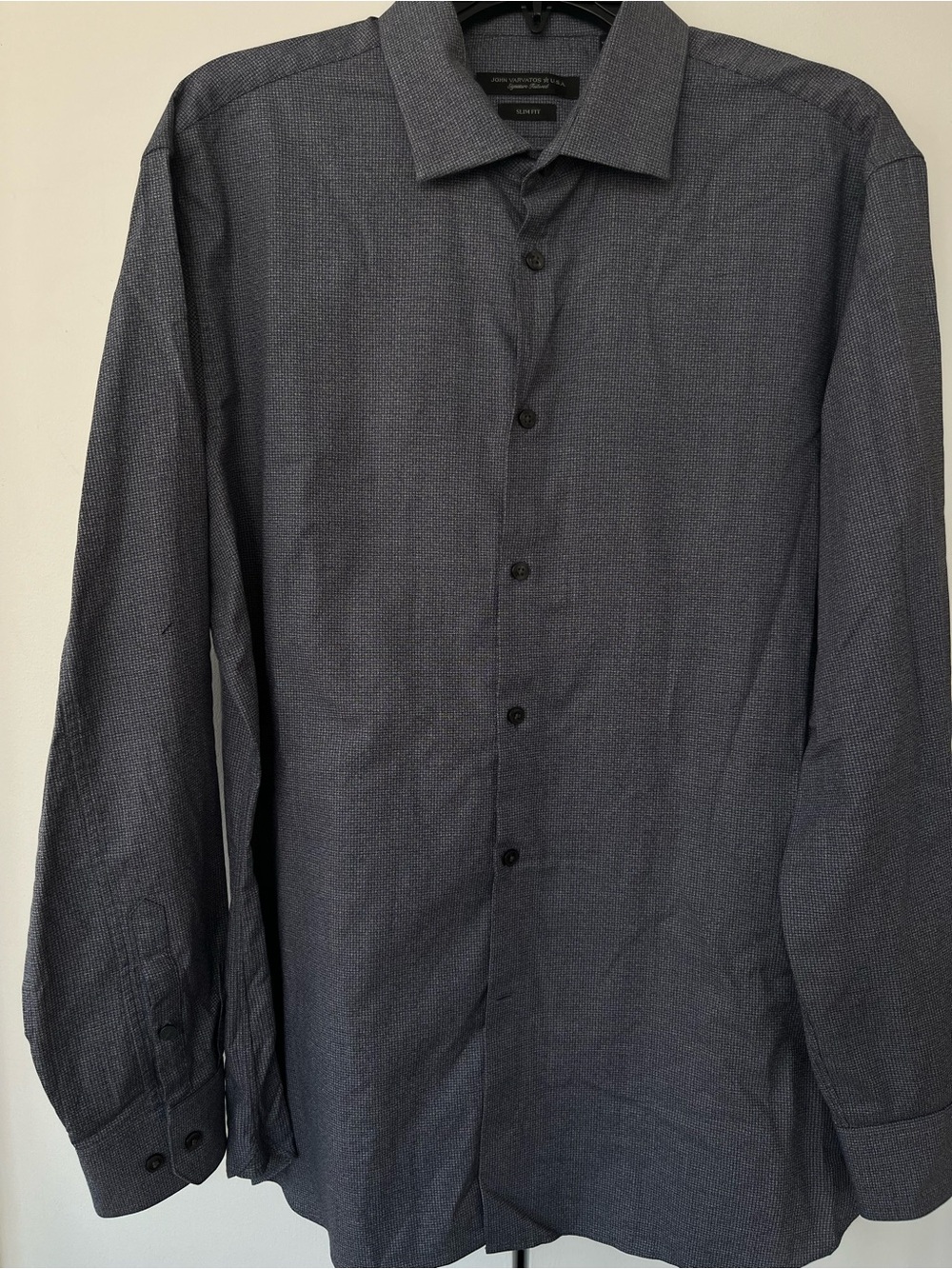 John Varvatos USA Signature Tailored Button Down Shirt-16 1/2-34/35- Navy/White